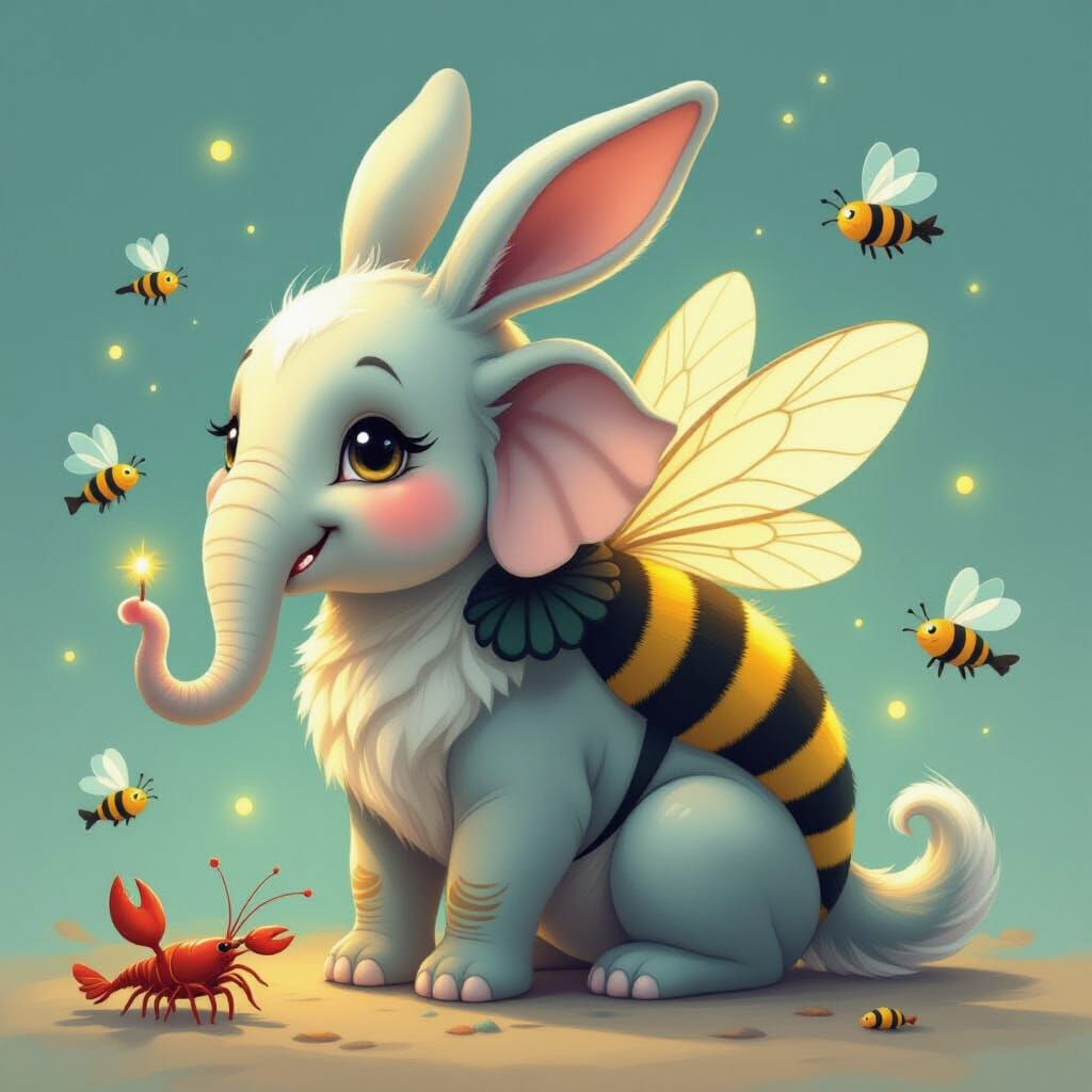 Whimsical Hybrid Creature: Elephant, Dog, Bunny, Penguin & M...