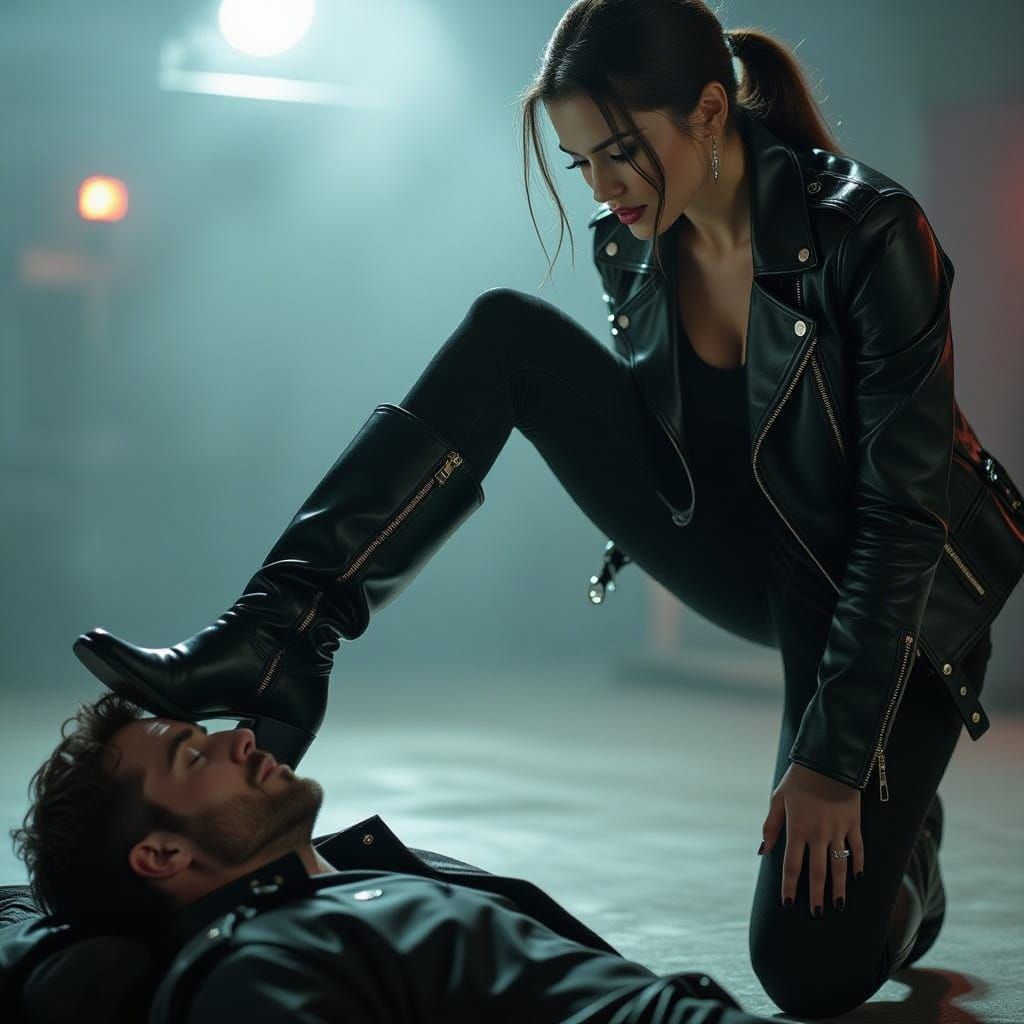 Woman in Leather Boots Steps on Man's Face Cinematic