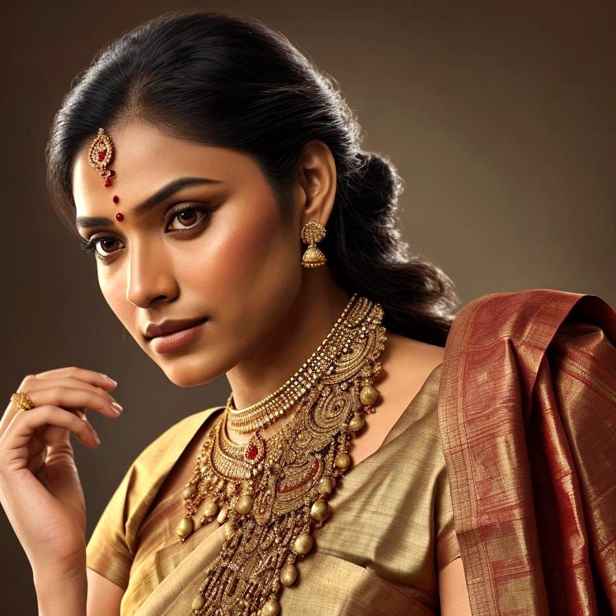 Woman in Silk Saree: Realistic Cinematic Portrait