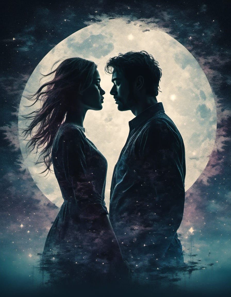Ethereal Silhouetted Couple in Moonlight