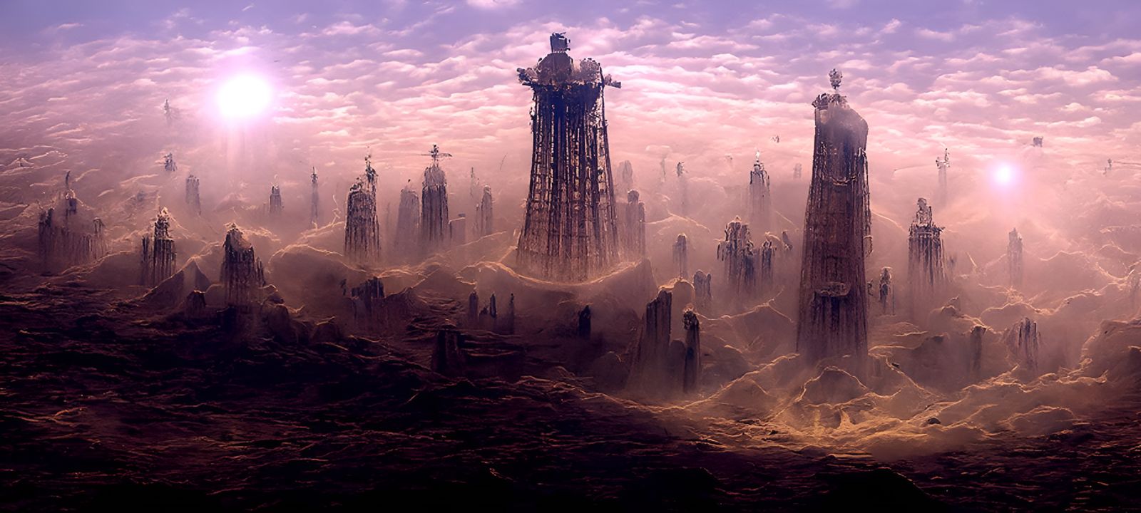 Beksinski-Inspired Prophet in Dystopian Metropolis