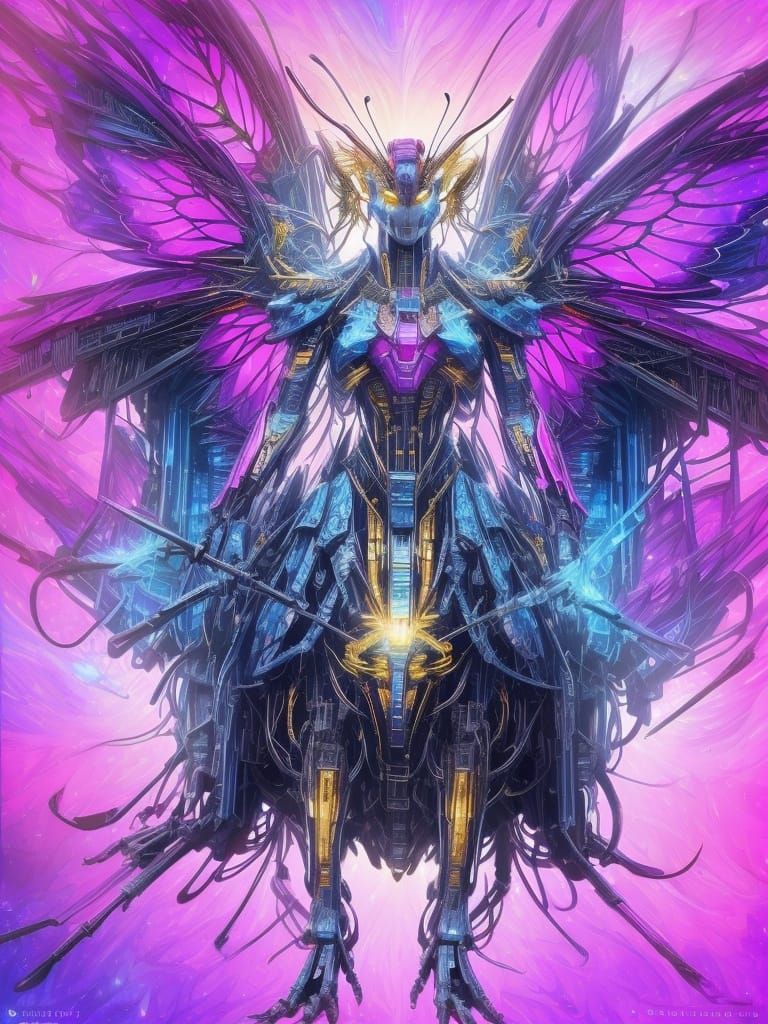 Majestic Iridescent Butterfly Perched on Crystal Flower in V...