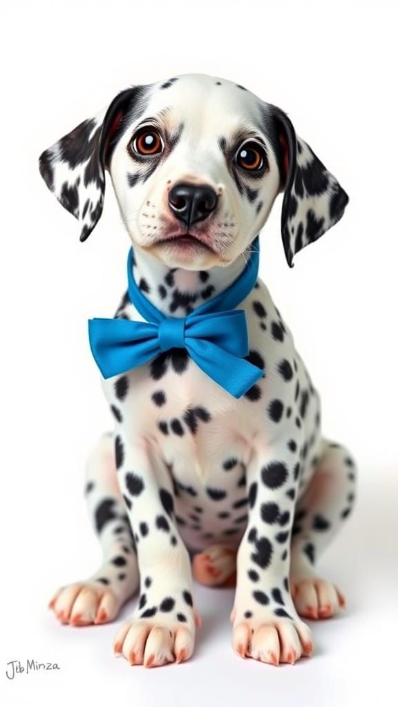 Sitting Dalmatian Puppy with Bow in Whimsical Style