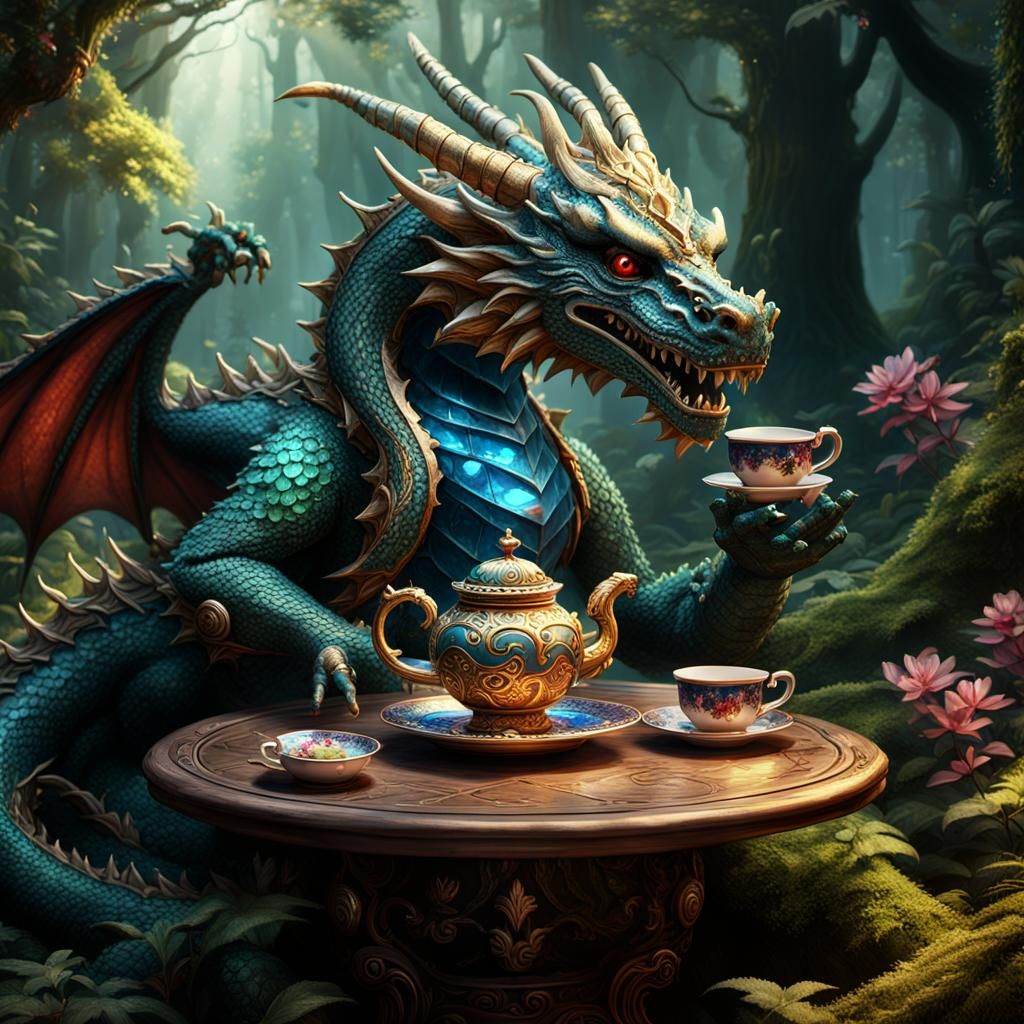 Ornate Bejeweled Dragon's Forest Tea Party