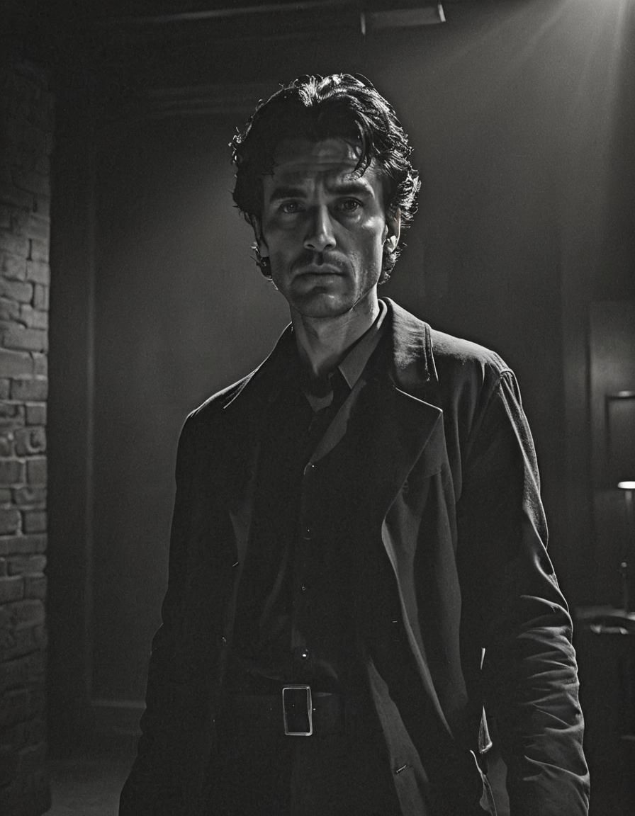 Monochrome Man in Film Noir Style