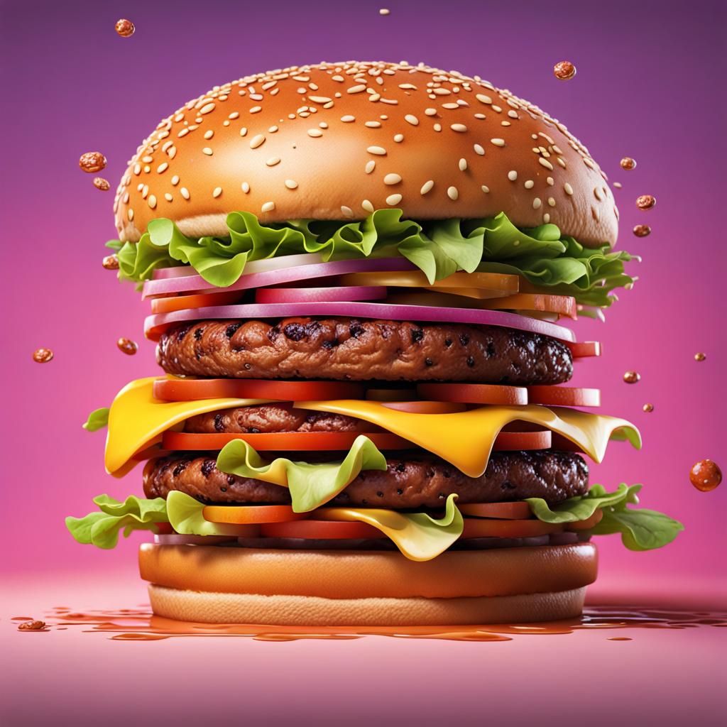 Happy Burger Alive: Hyperrealistic Splash Art