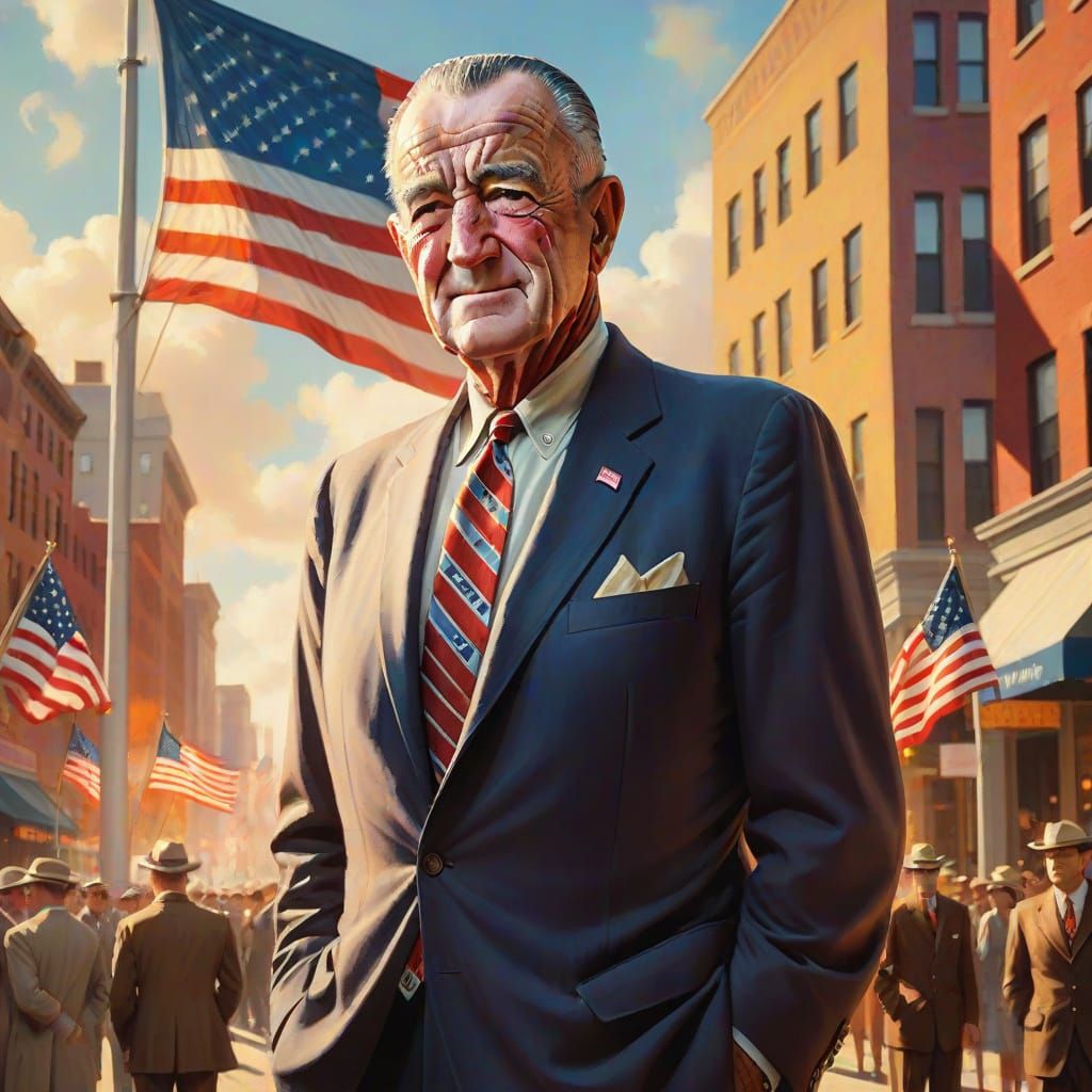 Lyndon Baines Johnson Portrait in Norman Rockwell Style