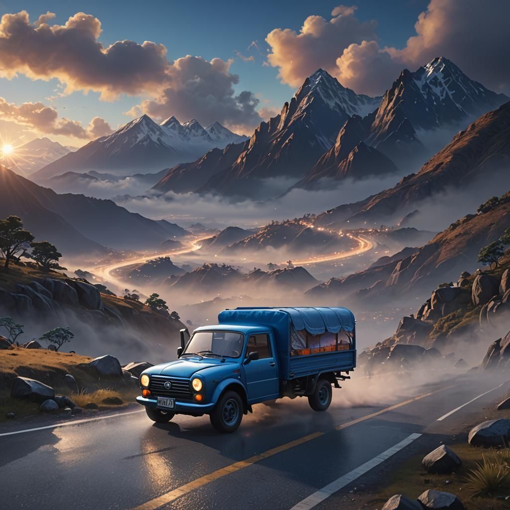 Mini Kei Truck on Mystical Mountain Road