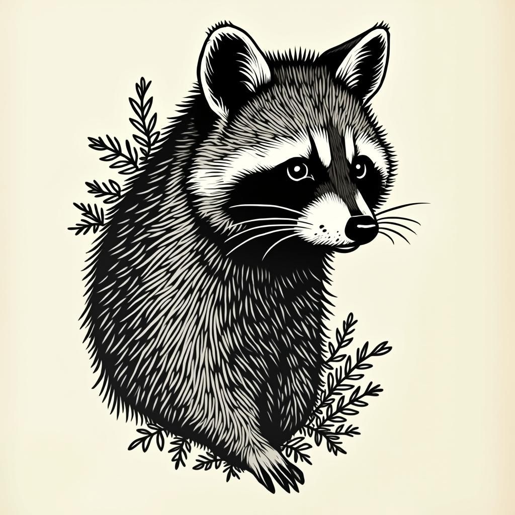 wood engraving inspired Tattoo. raccoon tattoo. tattoo place...