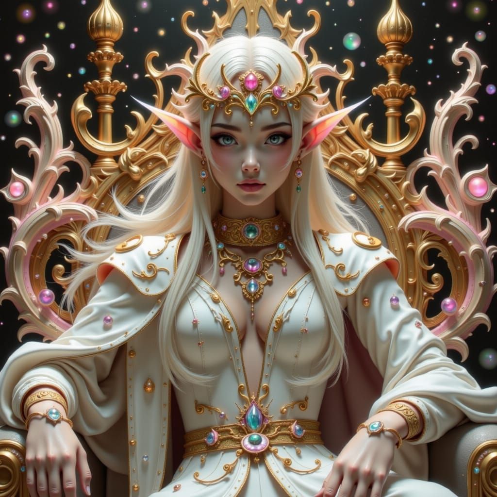 Dreamlike Elf on Throne in Punk Art Nouveau Style