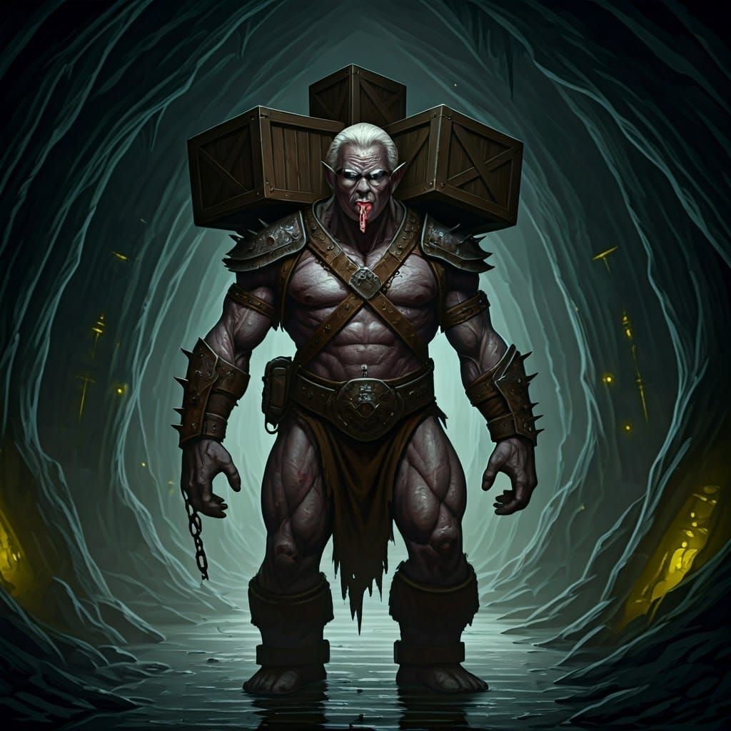 Mutated Drow Slave in Bioluminescent Cavern, Dark Fantasy Ar...