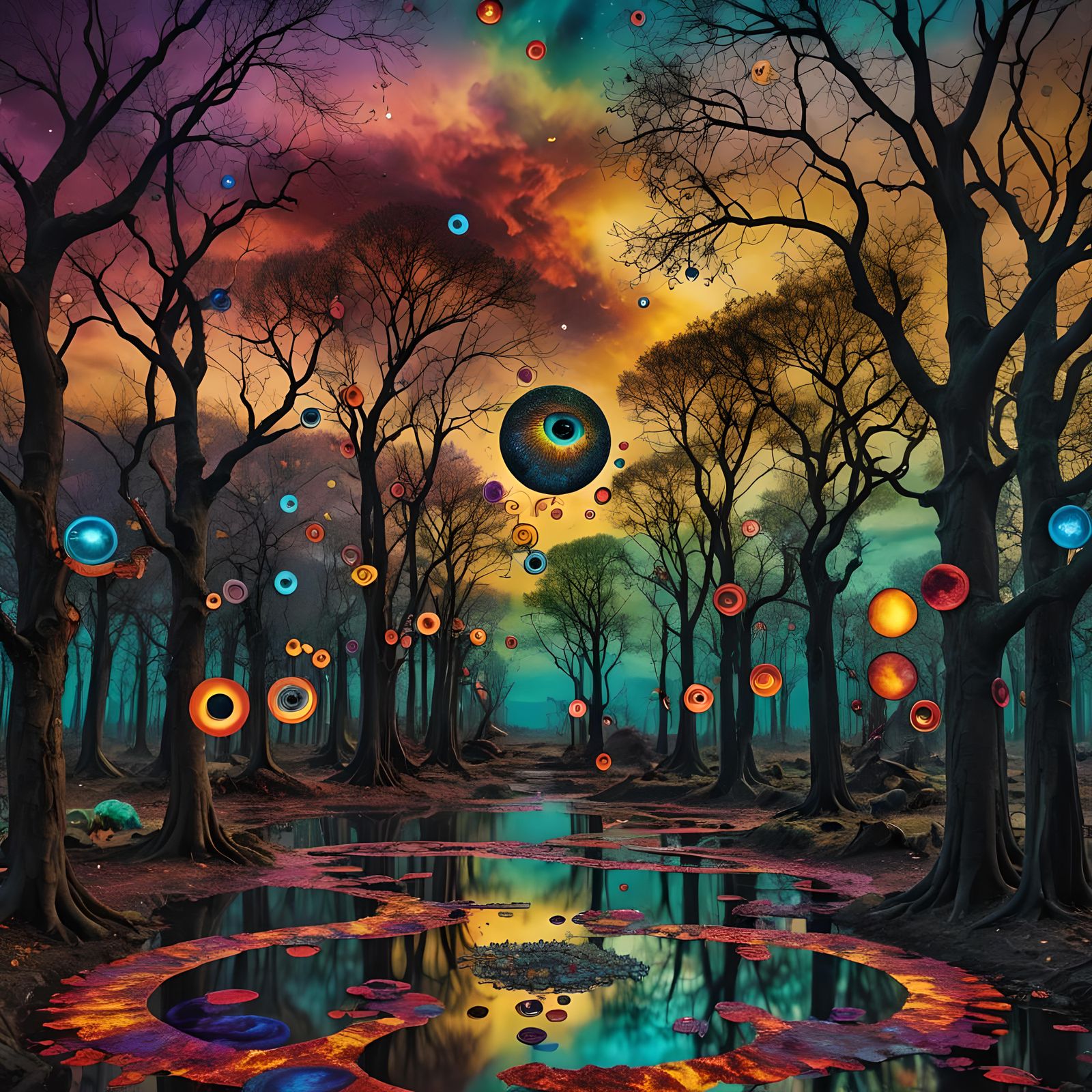 Psychedelic Apocalyptic Landscape with Flying Eyes