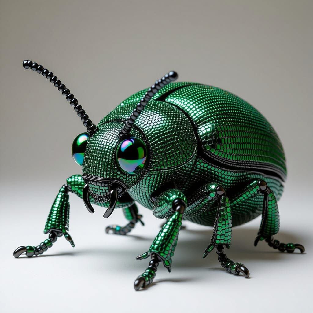 Beaded Beetle Sculpture in Macro Photography