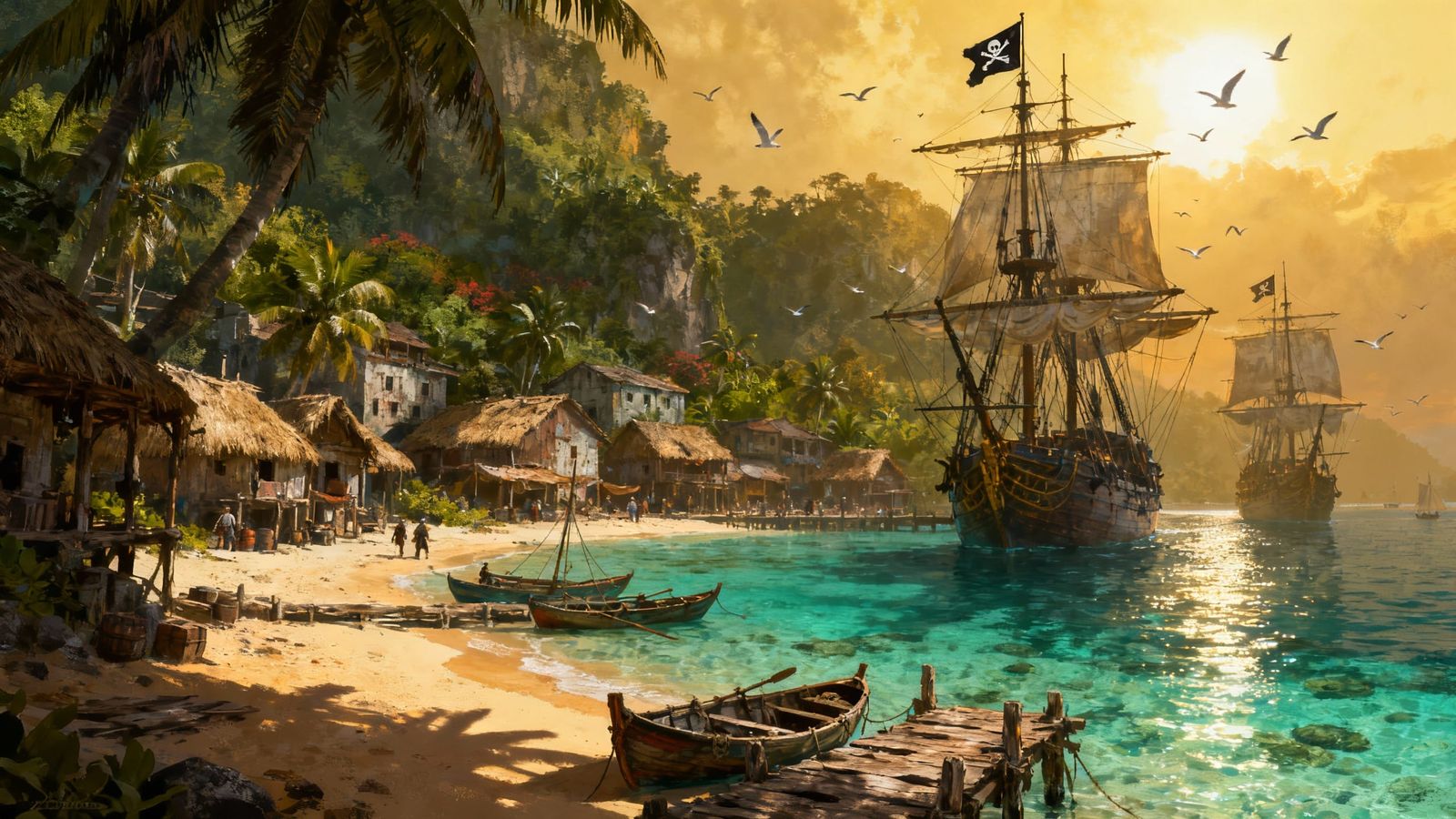 Pirate Cove Adventure: Ships in a Tropical Bay