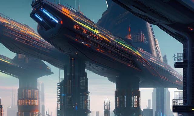 Futuristic Cyberpunk Shipyard in Hyperrealistic Style