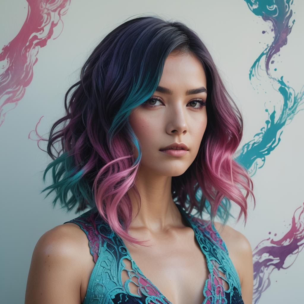 Woman with Pink and Turquoise Ombre Hair