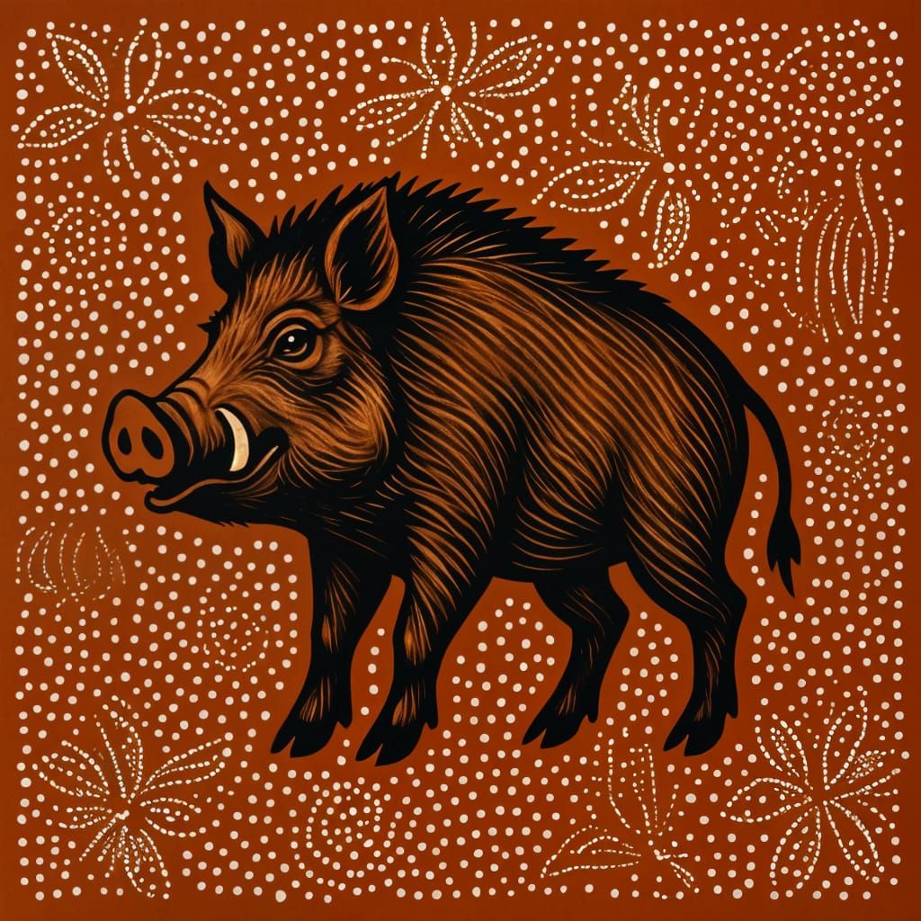 Wild Boar in Australian Aboriginal Art Style