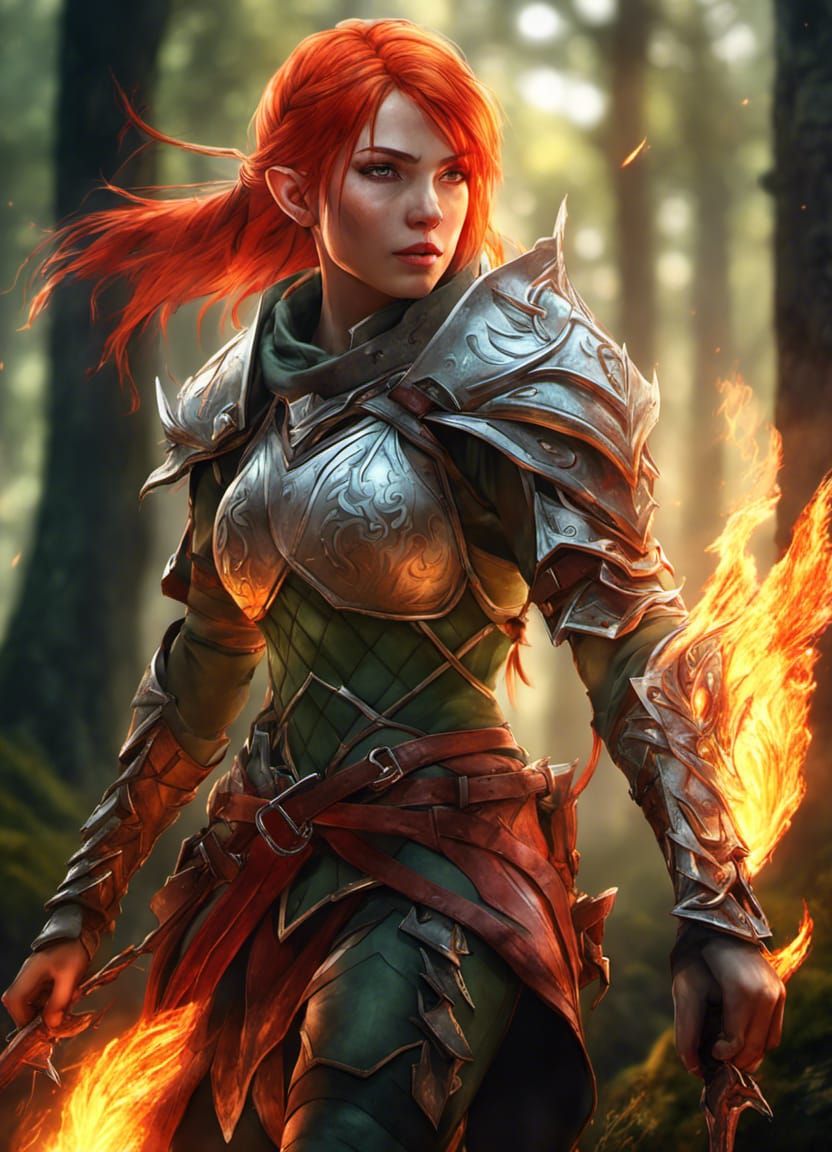Anime Elf Ranger in Forest Concept Art
