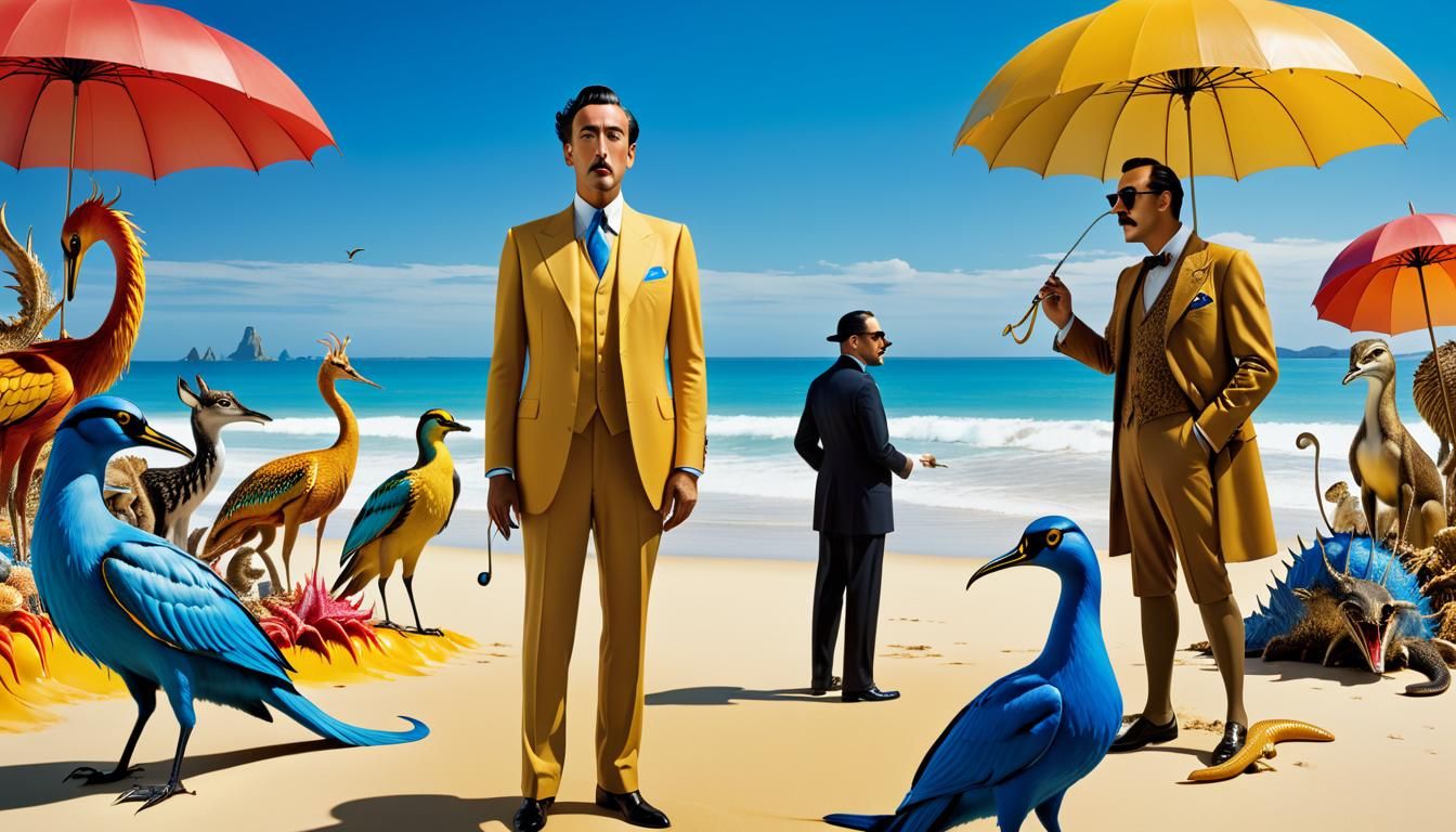 Surreal Cryptid Taxidermist on Dreamlike Beach, Digital Art