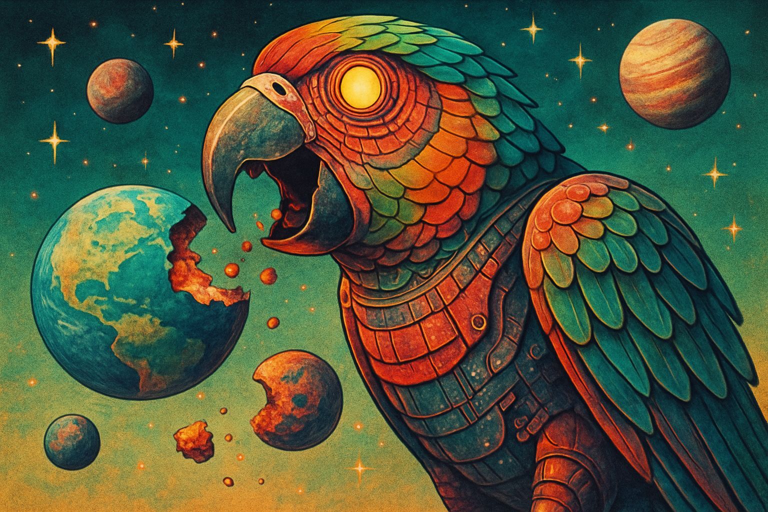 Dreamiful Mechaparrot Eats Planet-Parts