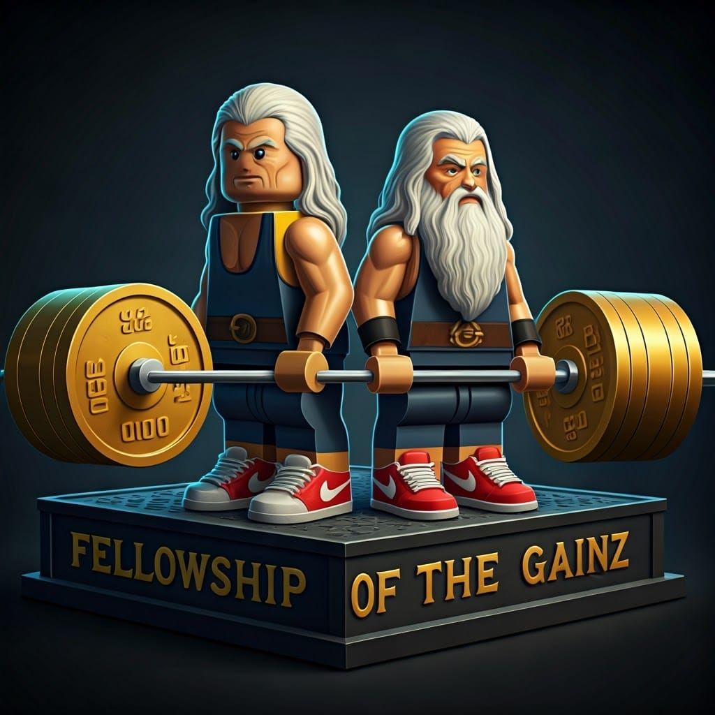 Legolas and Gandalf Deadlifting in Funko Pop Art Style