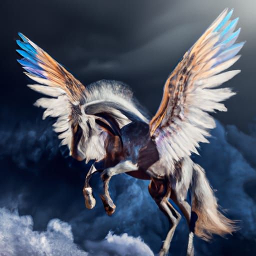 Majestic Pegasus Soaring Through Stormy Skies