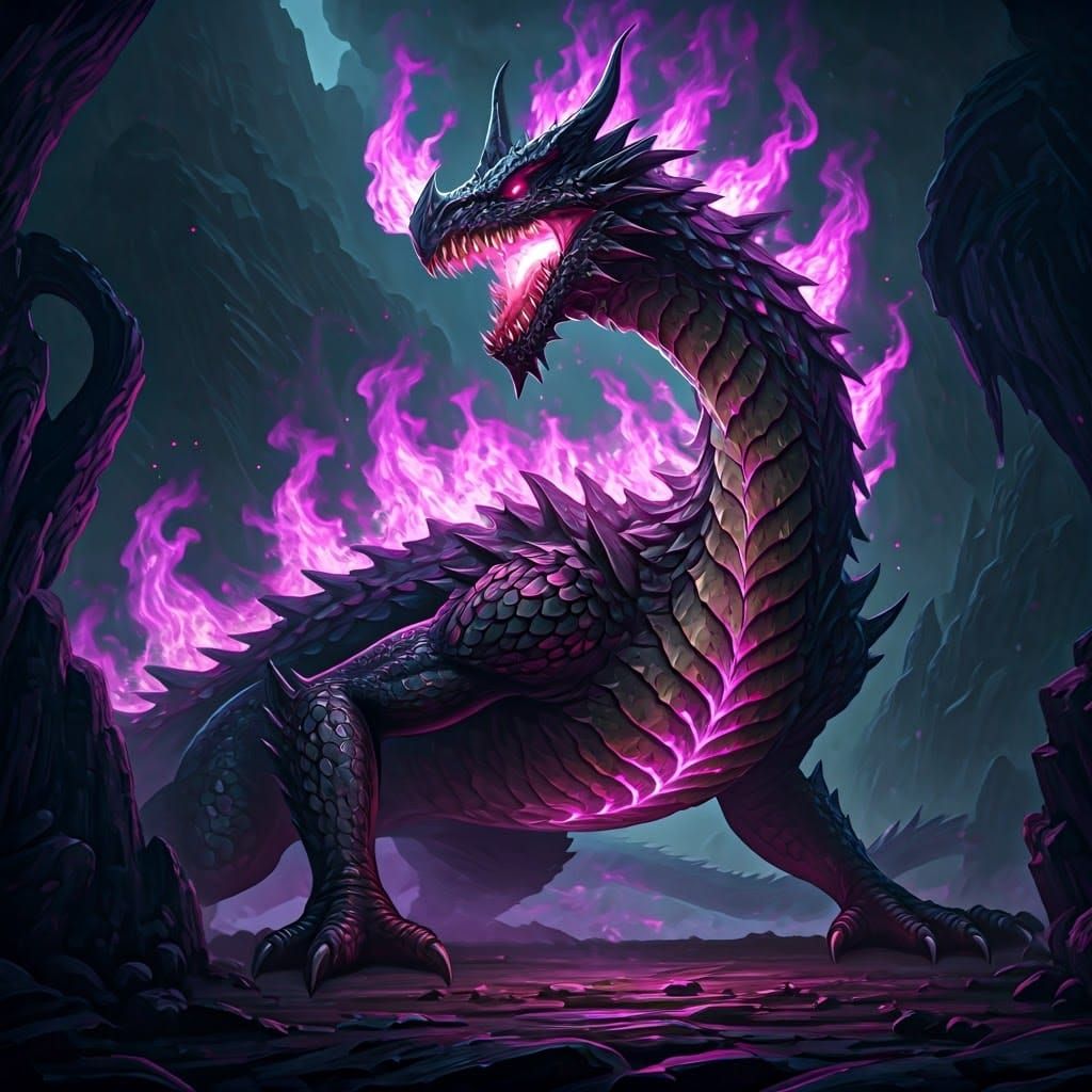 Majestic Nuclear Dragon Radiates Purple Fire in Immersive Fa...
