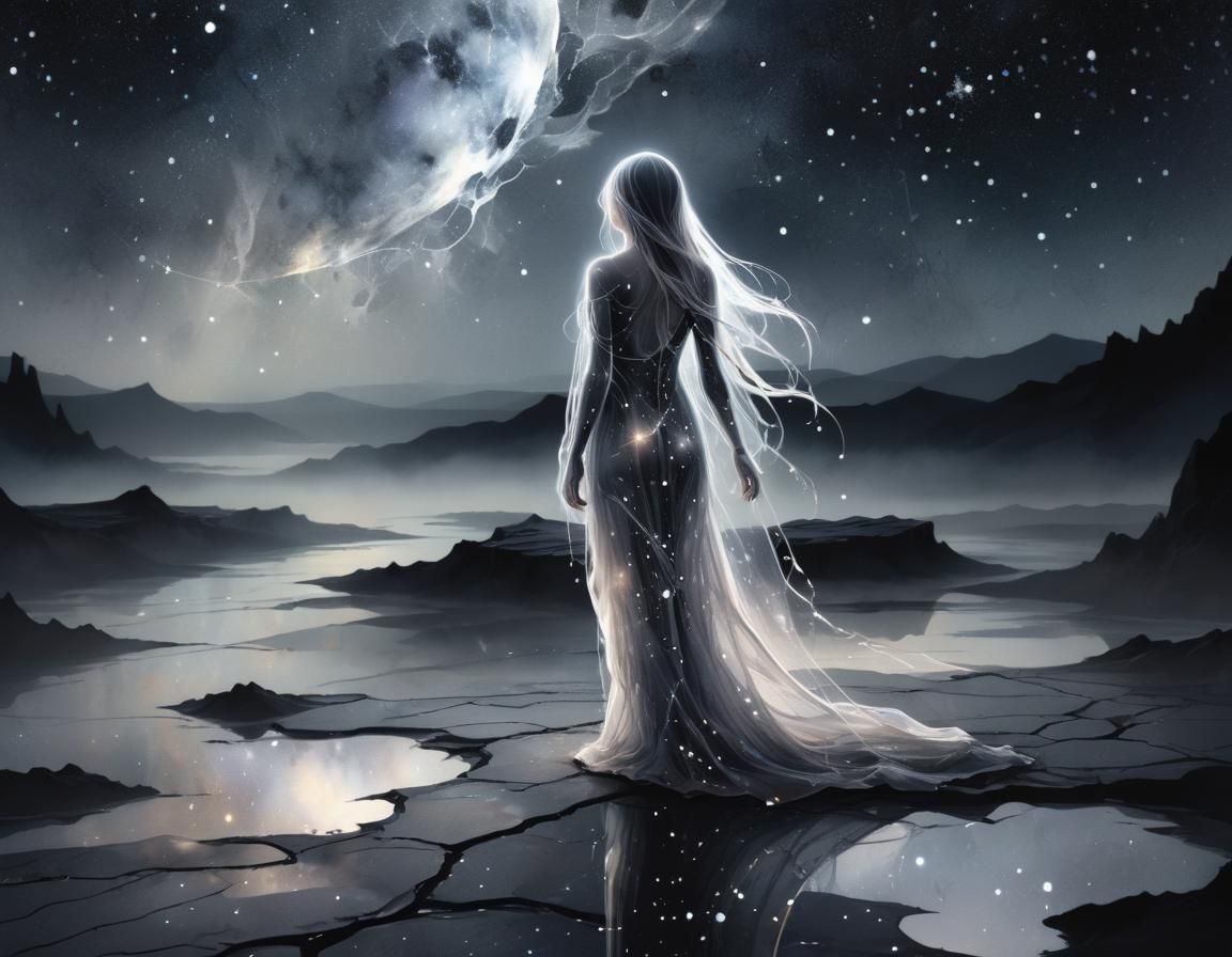 Ethereal Being at World's Edge in Digital Watercolor