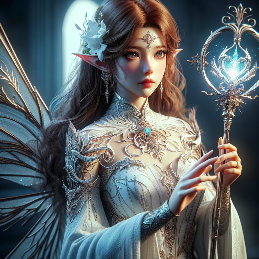 High Fantasy Elf Priestess with Mystical Staff