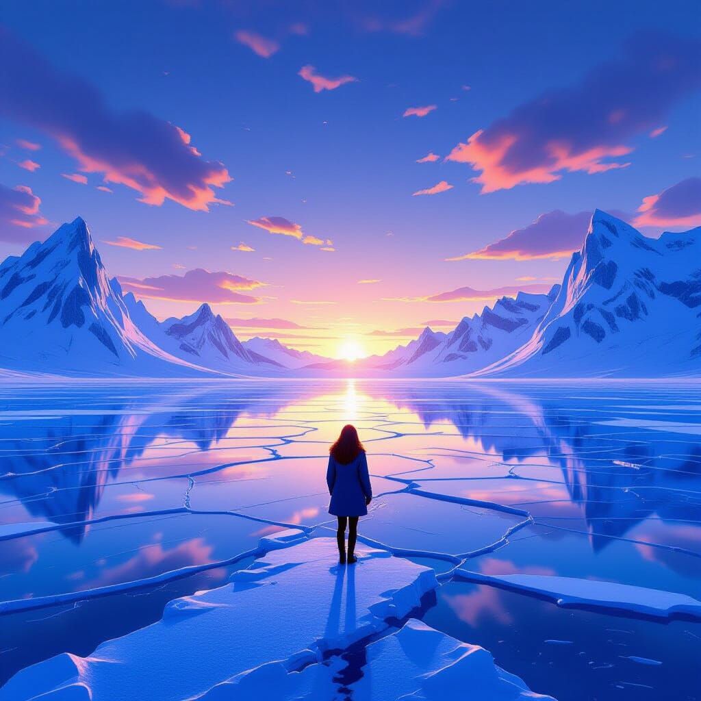 Endless Ice Field Under Shimmering Sky