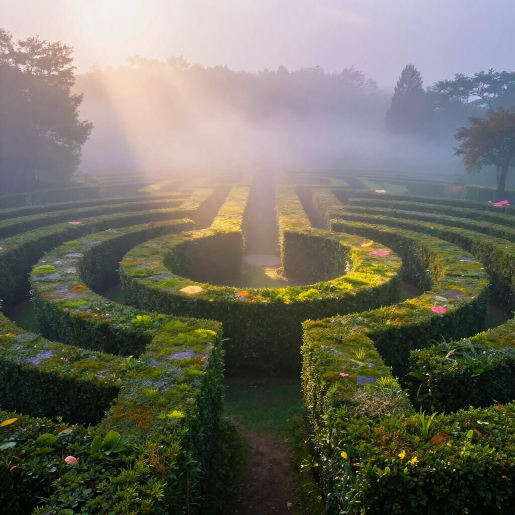 Ethereal Fantasy Hedge Maze in Mystical Mist