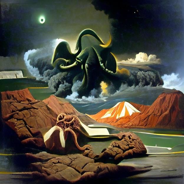 Cthulhu in Style of Chesley Bonestell