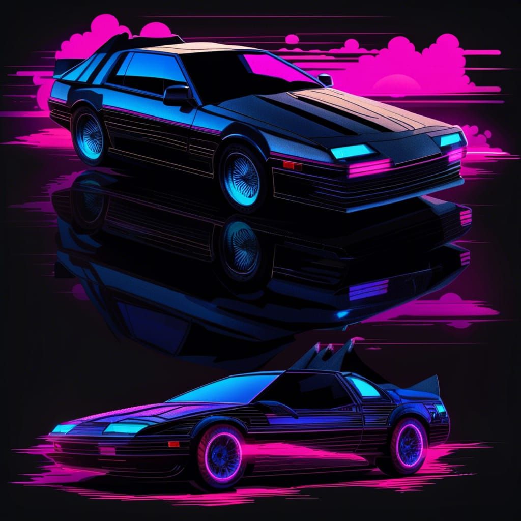 Vaporwave Knight Rider Car in Neon Style