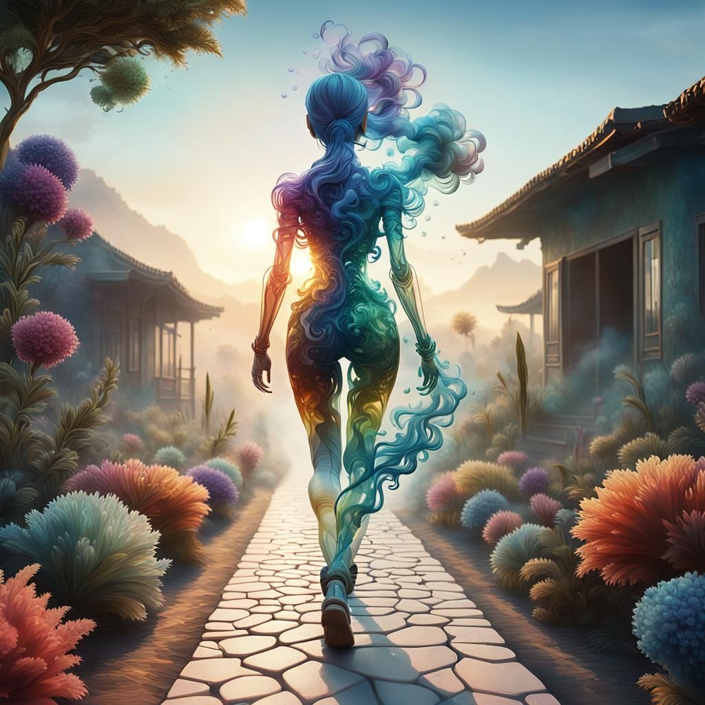 Crystal Woman Walks to Love in Sunrise Bobble