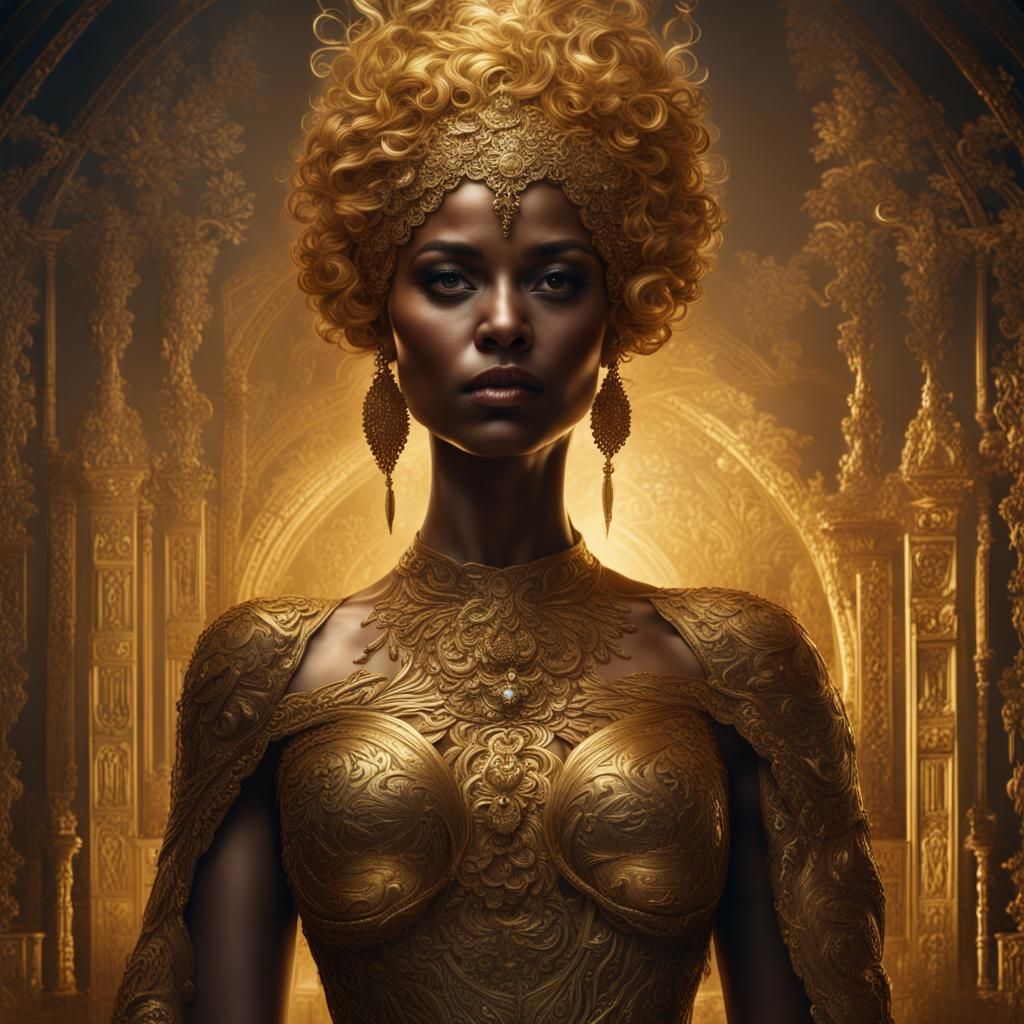 Golden Woman Portrait in Digital Painting Style