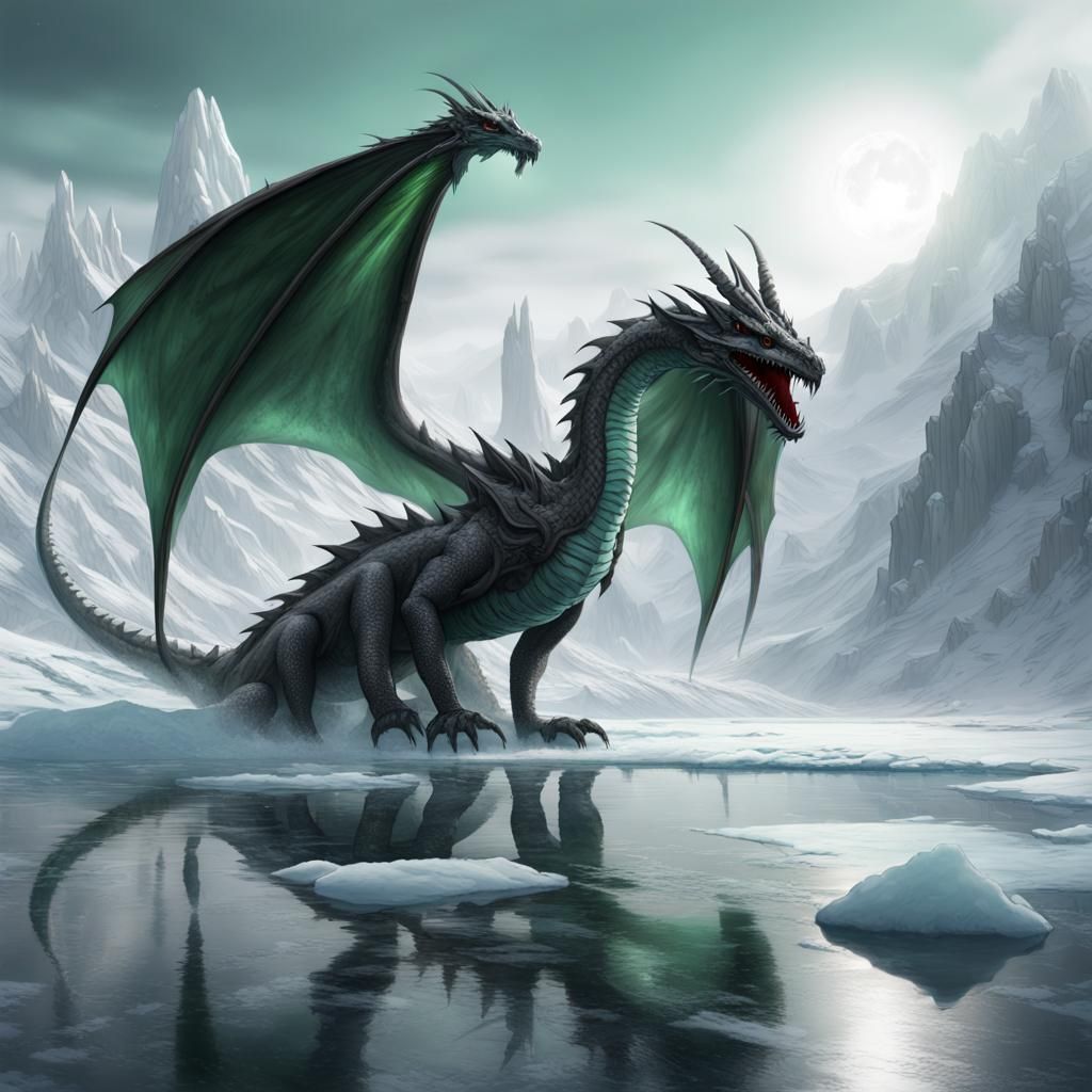Icy Dragon Rises from Frozen Lake
