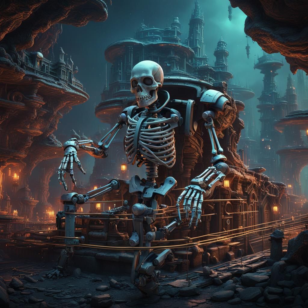 Gothic Sci-Fi Mechanical Skeleton Claymation