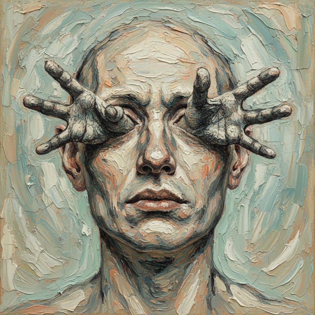 Surreal Portrait: Hands Emerge From Eye Sockets