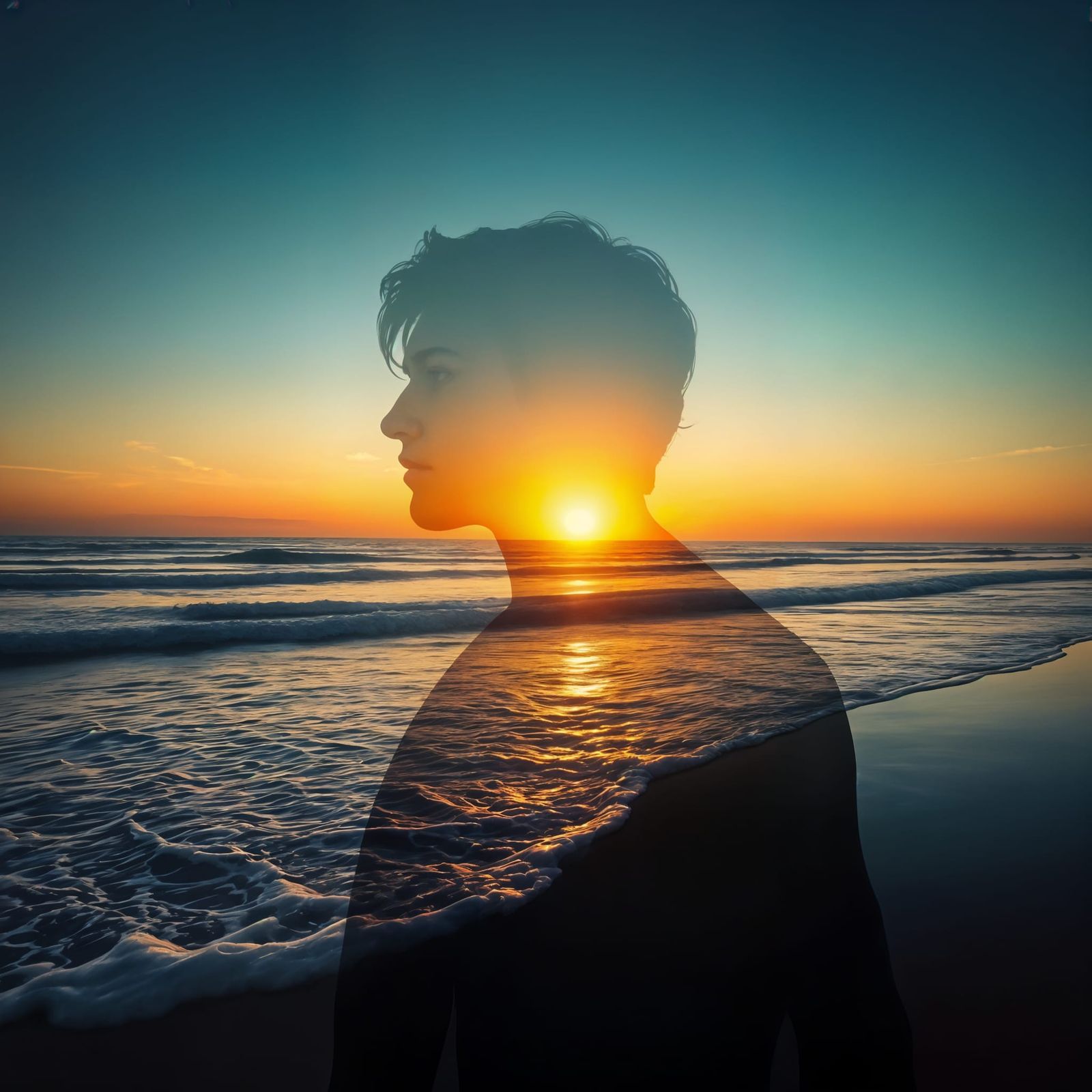 Sunset Surfer Double Exposure in 8K Photography