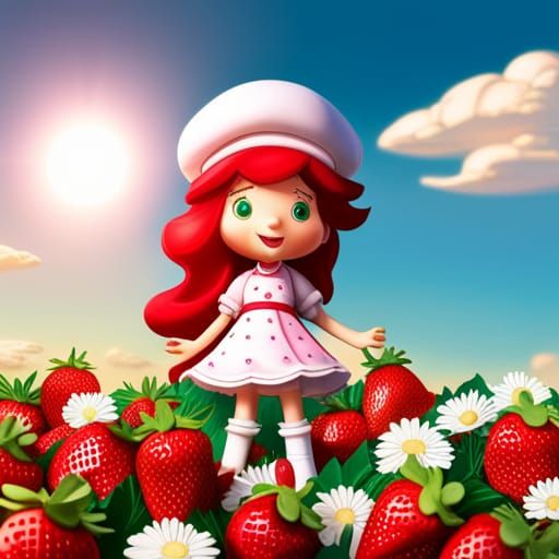 Strawberry Shortcake in Hyperrealistic Splash Art
