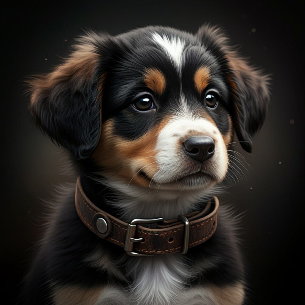 Photorealistic Mixed Breed Puppy Portrait in Cinematic Light...