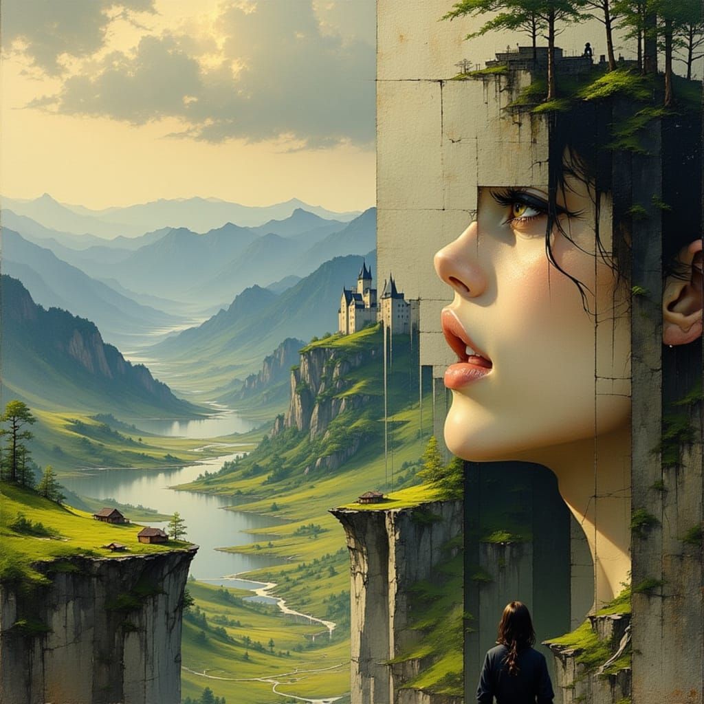 Woman Overlooking Scenic Valley Landscape