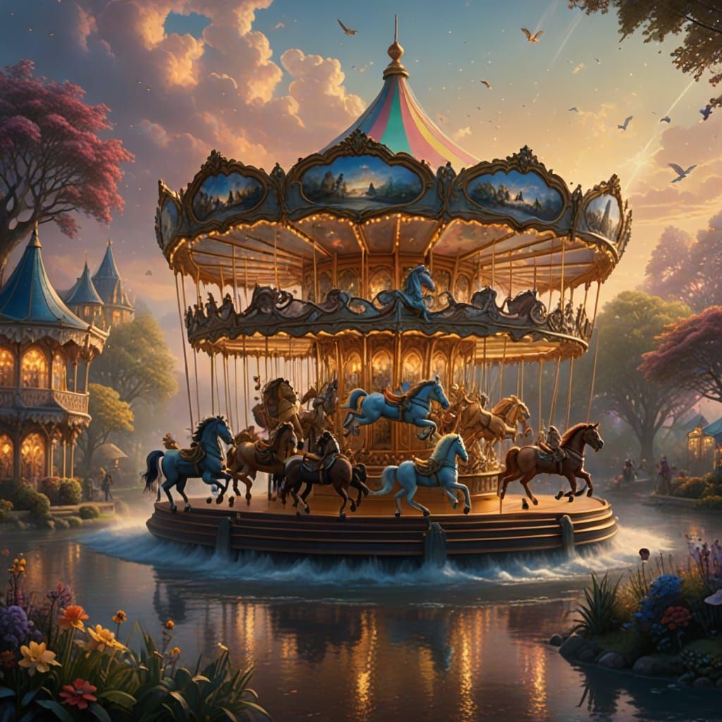 Magical Carousel of Mythical Creatures in Ethereal Glow