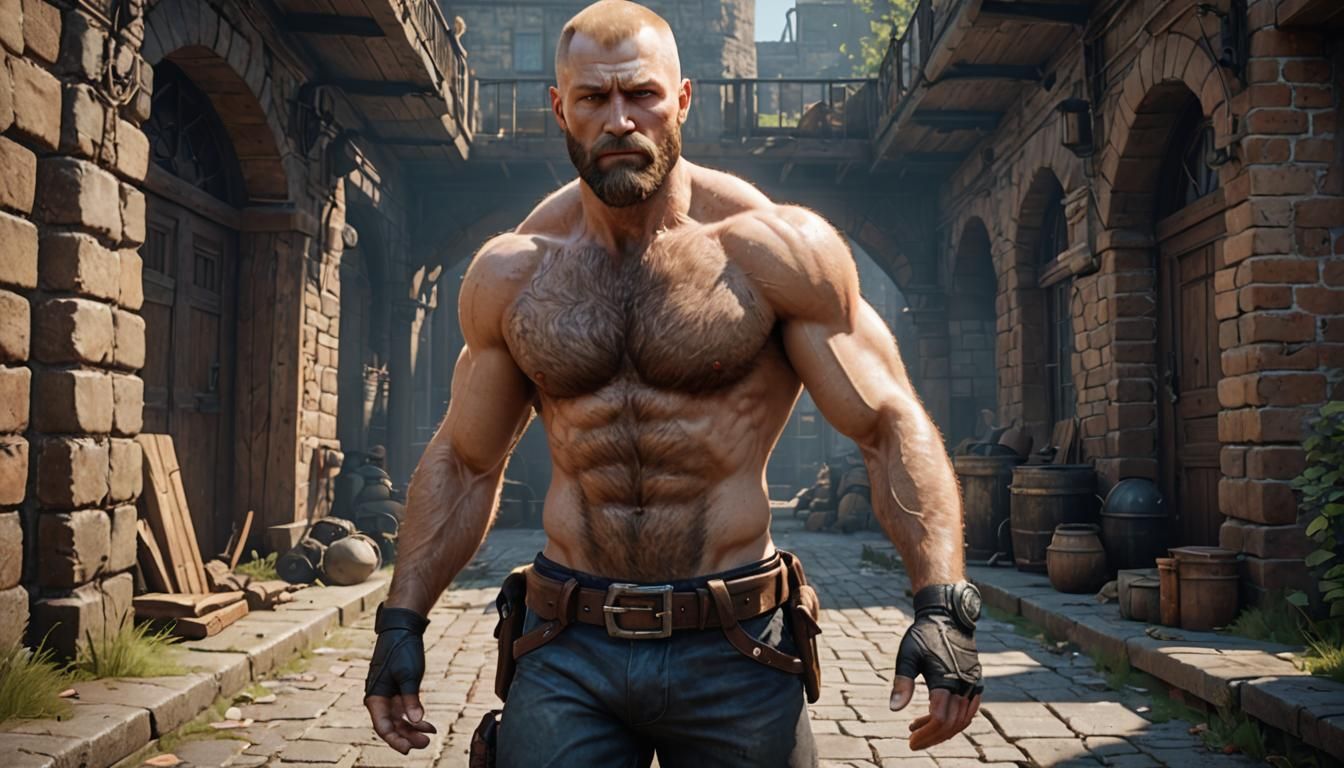 Hairy Russian Man with Blonde Beard, 3D Render