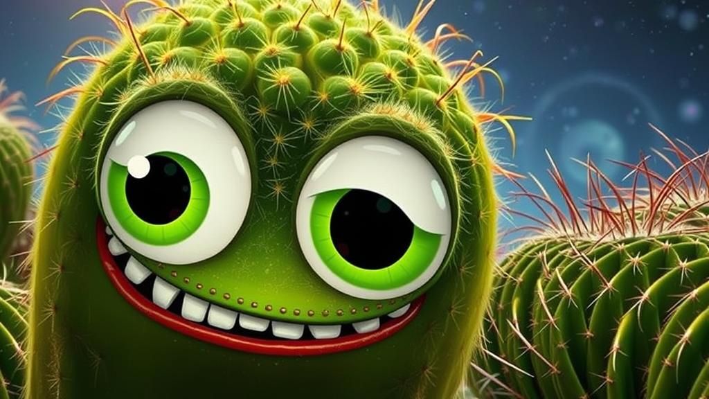 Dancing Cactus with Googly Eyes in Dreamlike Setting