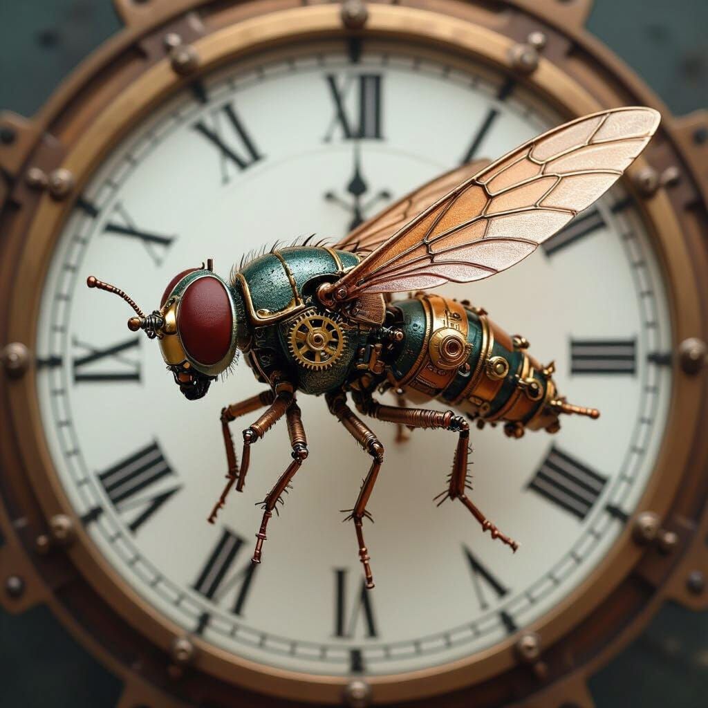 Steampunk Clockwork Fly with Brass Gears