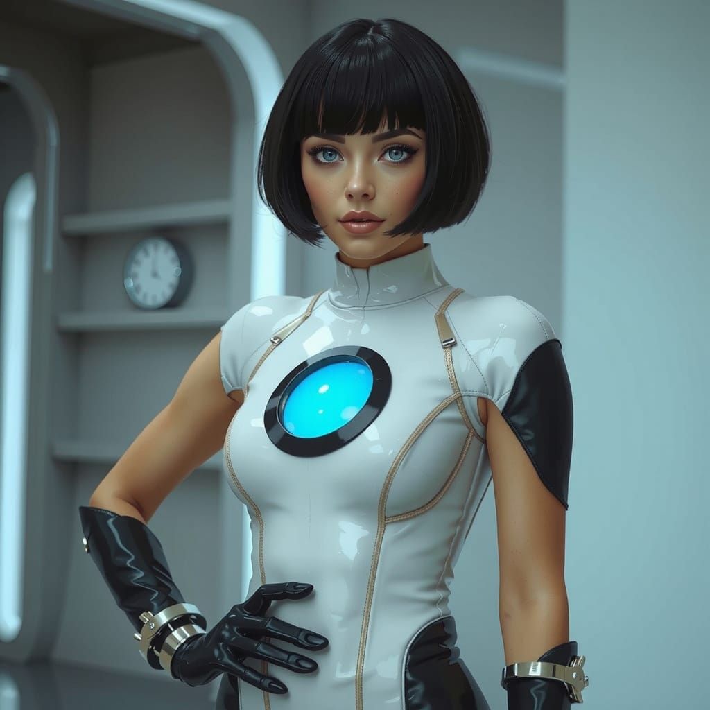 Anime Woman with Cybernetic Elements in Futuristic City