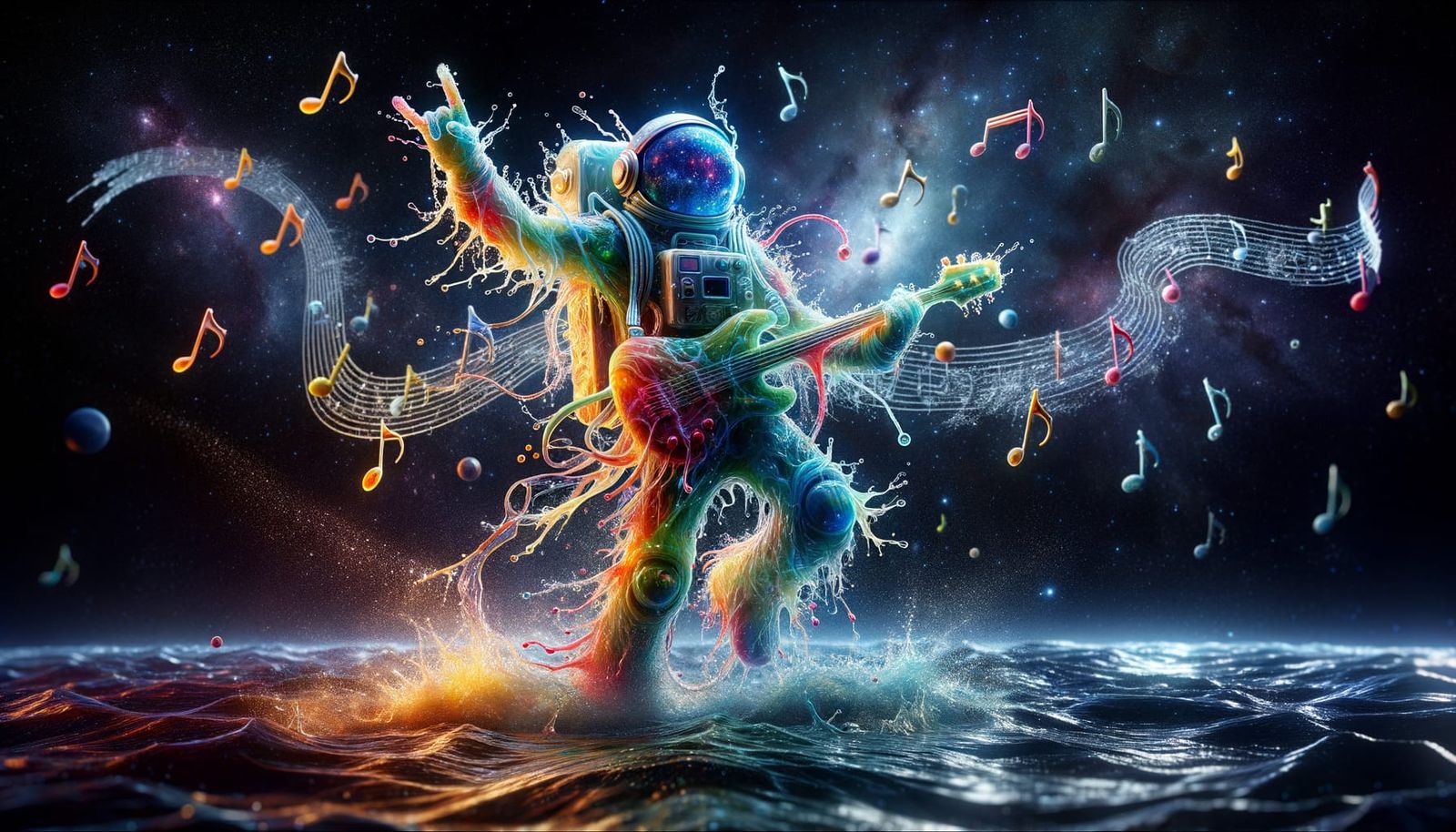 Ethereal Cosmic Dancer in Bioluminescent Spacesuit