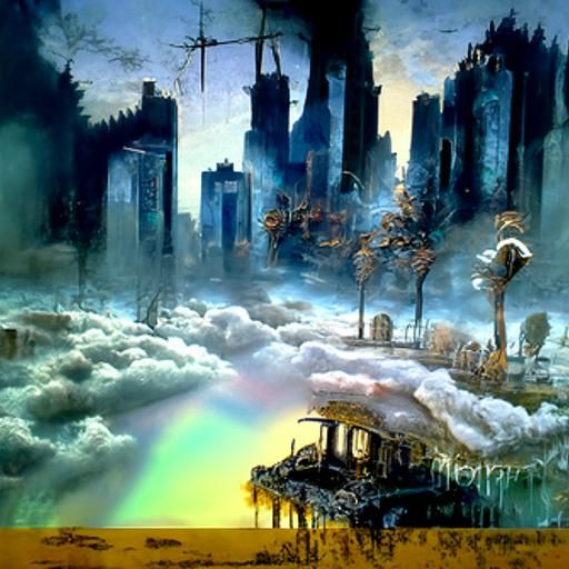 Ethereal Post-Apocalyptic Cityscape with God Rays