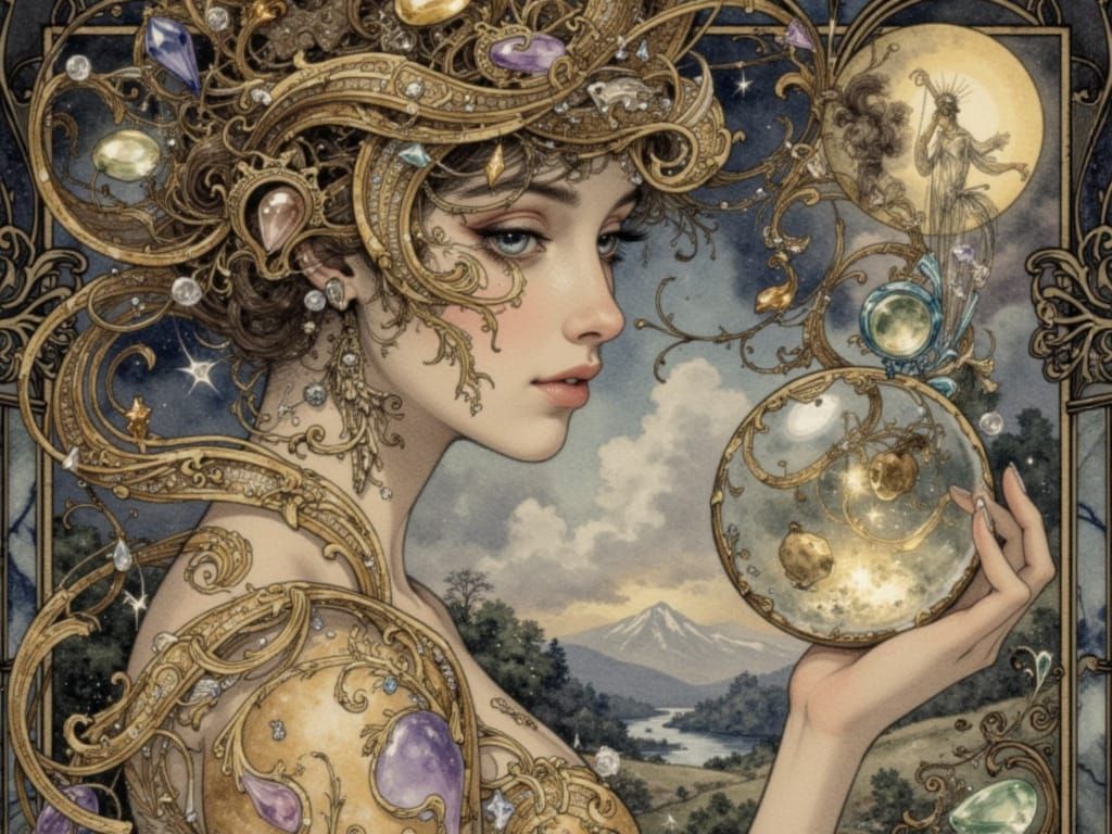 Surreal Nouveau Portrait of Woman with Pearl Eye